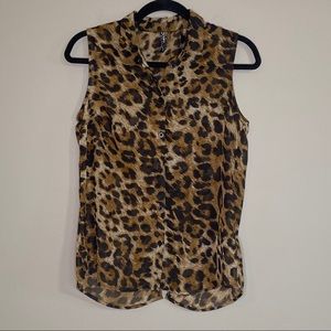 FCNY Leopard Sleeveless Button Down Blouse